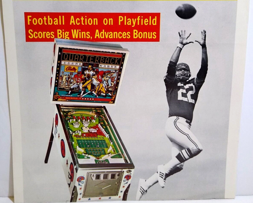 Quarterback Pinball Flyer Original 1977 TRIMMED Vintage Game Artwork Promo