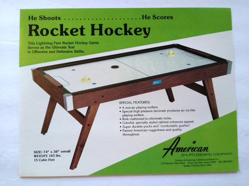 Rocket Air Hockey Table Promo PAPER Sales FLYER Advertising Sheet Arcade Game