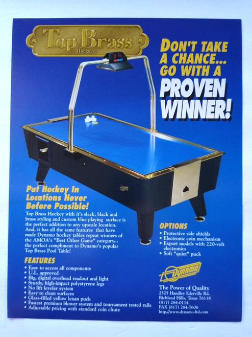 Top Brass Air Hockey Table Promo PAPER Sales FLYER Advertising Sheet Arcade Game