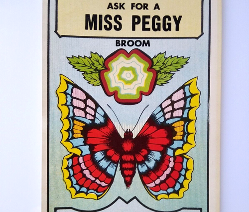 Miss Peggy Broom Label Butterfly Original Vintage UNUSED Lithograph Artwork