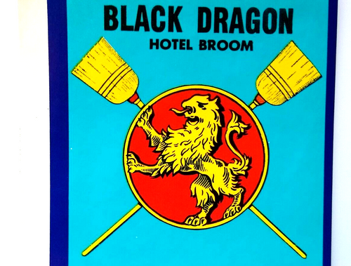 Black Dragon Hotel Broom Label Broomstick Original UNUSED Lithograph Vintage