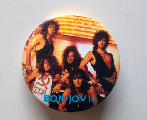 Bon Jovi Band Shot Badge Button Pin Unused Old Stock Pinback 1988 Rock Music