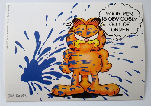 Garfield Cat Postcard Ink Stain Orange Kitten Jim Davis 1978 Continental Unused