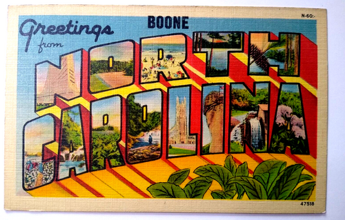 Greetings From Boone North Carolina Large Big Letter Linen Postcard Unused