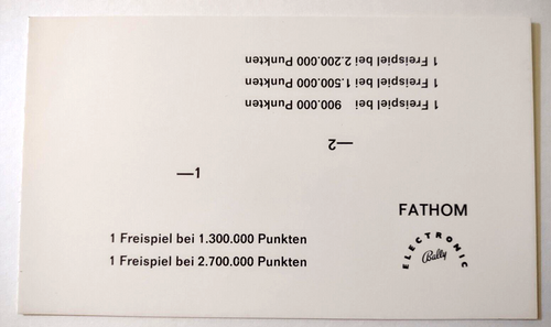 Fathom Pinball Machine German Text Original Score Replay Value Card