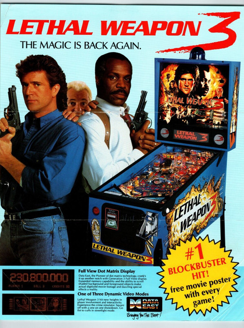 Lethal Weapon 3 Pinball Flyer Original Game 8.5" x 11" Advertising 1992 Promo