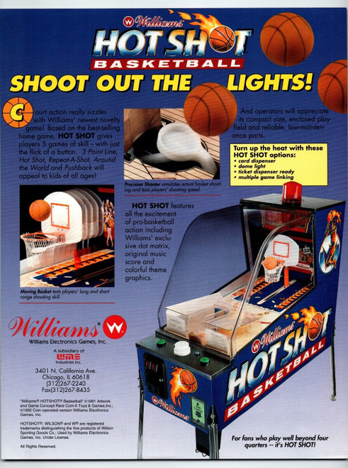 Hot Shot Basketball Arcade Flyer Original Game 8.5" x 11" Advertising 1992 Promo