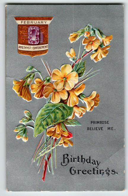 Birthday Postcard Birthstone Amethyst Primrose Flowers February Series 201 EPC
