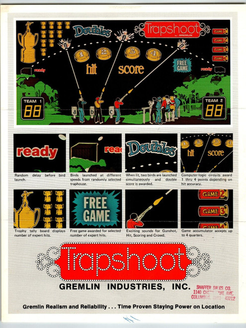 Trapshoot Arcade Flyer Original 1975 Wall Game Retro 8.5" x 11" Gremlin Vintage