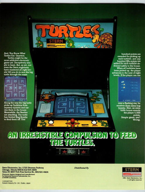 Turtles Arcade Flyer Original 1981 Video Game Retro 8.5" x 11" Maze Vintage