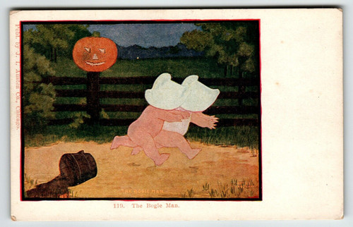 Halloween Postcard Children The Bogie Man JOL Original Undivided J I Austin