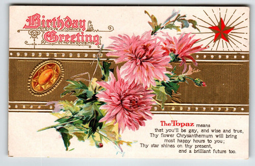 Birthday Postcard Birthstone Topaz Chrysanthemum Flowers November Shining Star