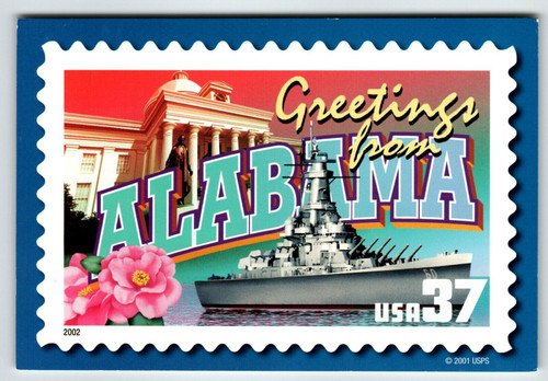 Greetings From Alabama Large Letter Chrome Postcard Unused USPS 2001 Battleship