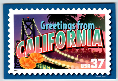 Greetings From California Large Letter Chrome Postcard Unused USPS 2001 Bridge