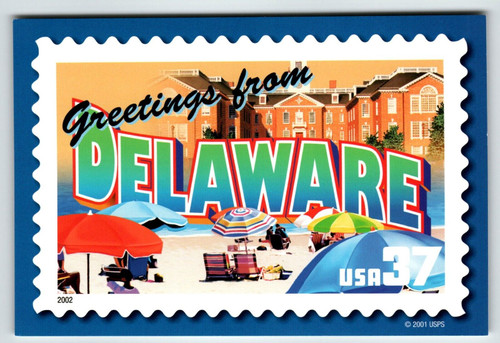 Greetings From Delaware Large Letter Chrome Postcard Unused USPS 2001 Beach View