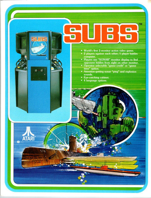 Subs Arcade Flyer Original 1979 Video Game Retro Vintage Submarine Artwork Promo