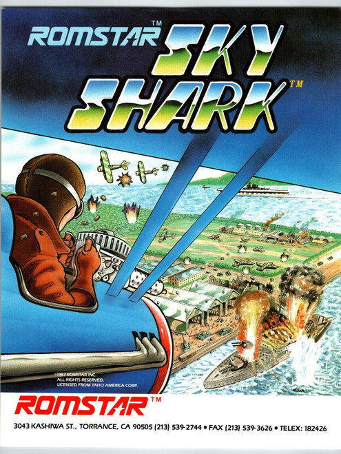 Sky Shark Arcade Game Flyer Original Video Artwork 1987 Retro Planes Air Battle