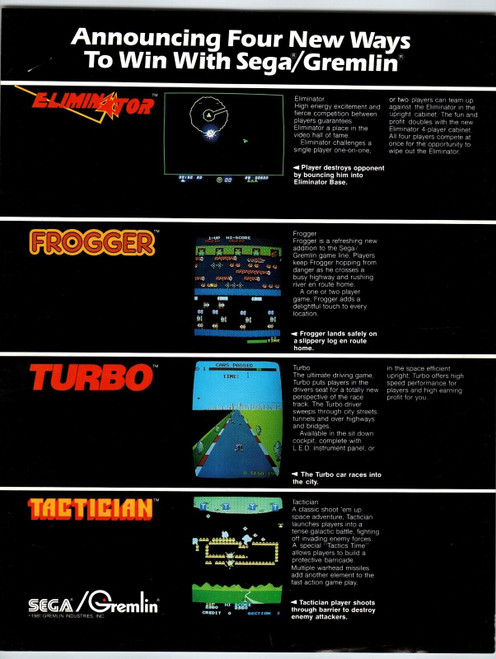 Tactician Turbo Frogger Arcade Game Flyer Original Video Art Retro 1981 Gremlin