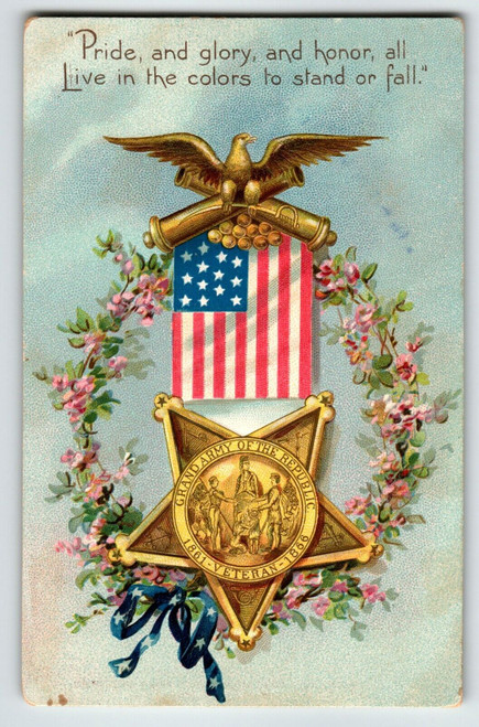 Decoration Memorial Day Postcard Veteran Badge US Flag Eagle Wreath Tuck Germany