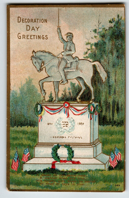 Decoration Memorial Day Postcard US Military General Soldier White Horse Statue