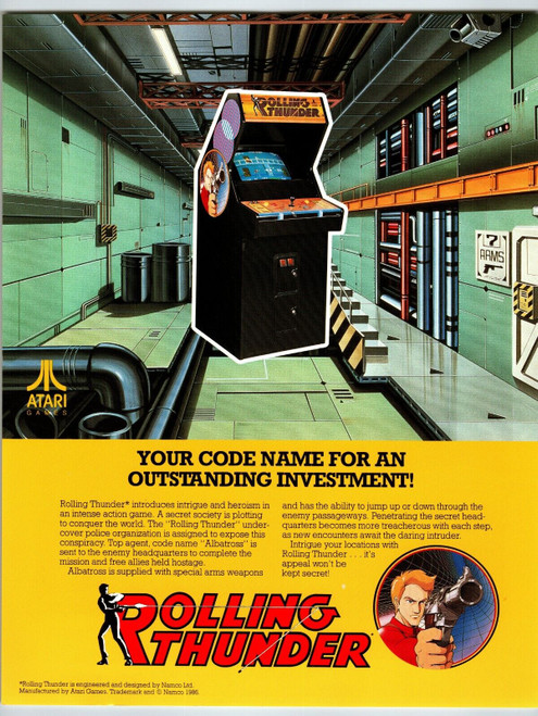 Rolling Thunder Arcade Flyer 1986 Original Retro Video Game Promo Art Vintage Rolling Thunder Arcade Flyer 1986 Original Retro Video Game Promo Art Vintage
