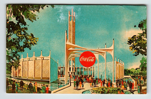 New York Worlds Fair Postcard Coca-Cola Soda Coke Beverage Pavilion Chrome 1965