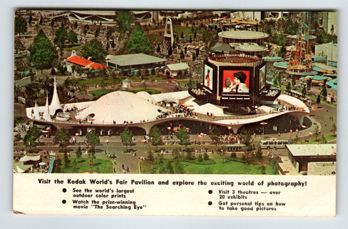 New York Worlds Fair Postcard Kodak Camera Pavililon 1965 Dexter Chrome Ariel
