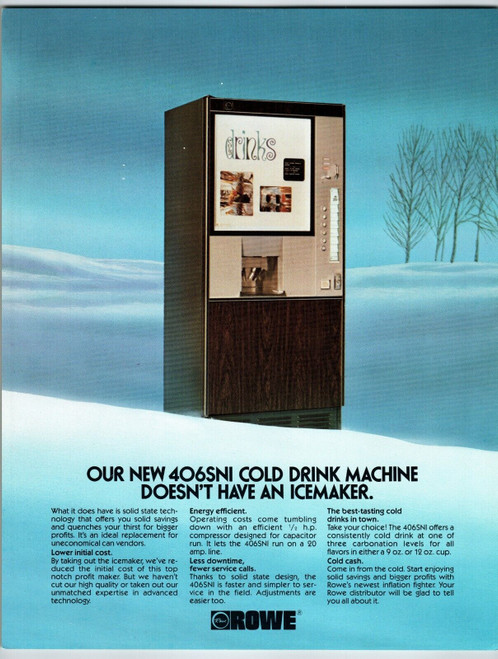 Cold Drink Vending Machine Flyer Beverage 406SNI Vendor 8.5" x 11" Rowe Vintage