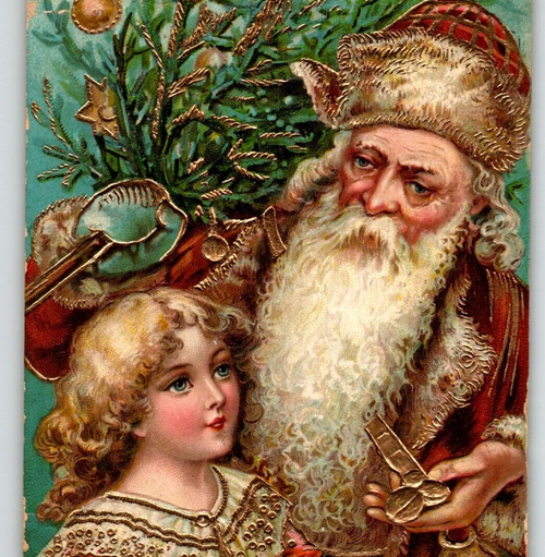 Santa Claus Christmas Postcard Gold Trimmed Old World Otto Schloss 842 Embossed