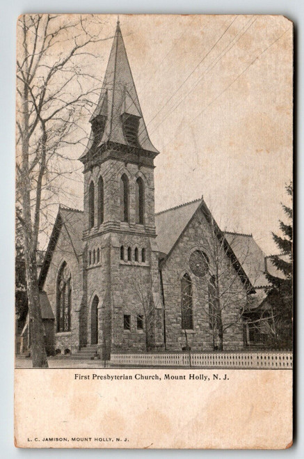 First Presbyterian Church Mount Holly New Jersey Postcard Undivided NJ Vintage
