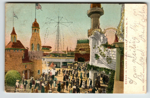 Luna Park Coney Island New York Postcard 1904 Circle Swing Ride Amusement Park