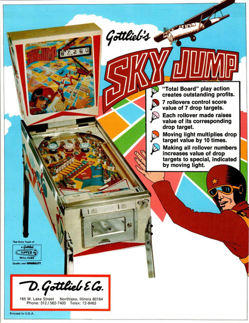 Sky Jump Pinball Flyer Original Vintage Game Electro-Mechanical 1974 Airplane
