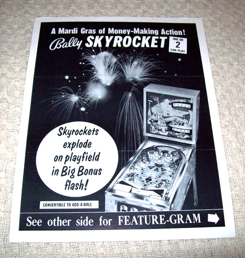 SkyRocket Pinball Flyer Original Vintage Retro Game Fireworks Artwork 1971