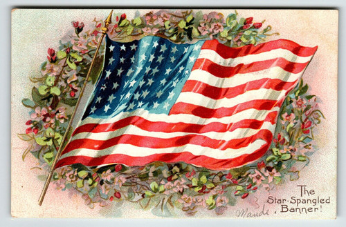 Memorial Decoration Day Postcard Star Spangled Banner Flag Flowers 1908 Tuck 107