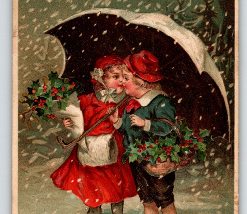 Christmas Postcard Children Under Umbrella MAB Max Feinberg 1911 Germany 18211