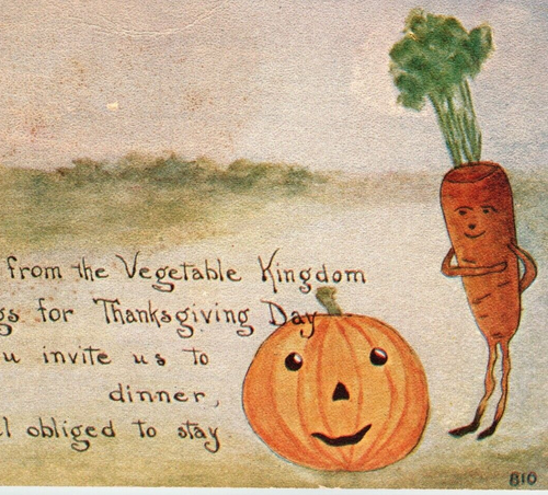 Thanksgiving Postcard Fantasy Vegetable Kingdom Carrot Man JOL Pumpkin Unposted