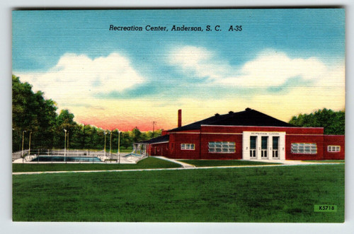Recreation Center Building Anderson South Carolina Postcard Linen Unposted SC