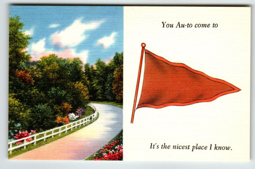 Flag Postcard You Au To Come To It's The Nicest Place I Know Linen Unposted