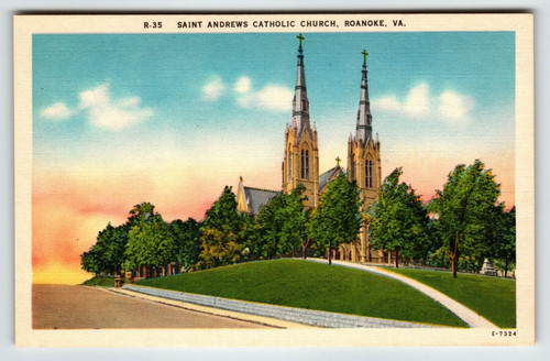 Saint Andrews Catholic Church Building Roanoke Virginia Postcard Linen Unposted