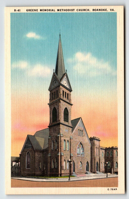 Greene Memorial Methodist Church Roanoke Virginia Postcard Linen Unposted VA