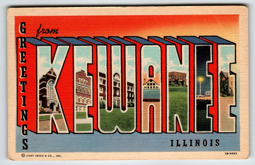 Greetings From Kewanee Illinois Large Big Letter Postcard Linen Curt Teich