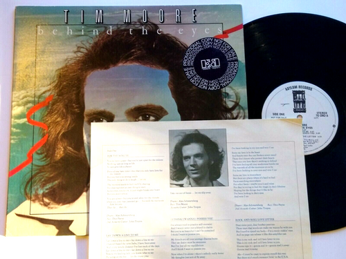 Tim Moore Behind The Eyes Vinyl Record PROMO Hype Sticker Lyric Sheet 1975 Rock