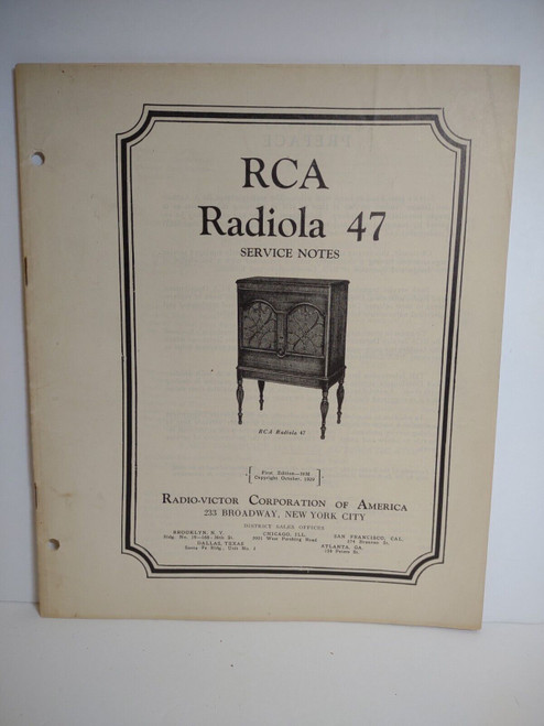 RCA Radiola 47 Vintage Original 1929 Service Notes Manual Radio Victor 28 Pages