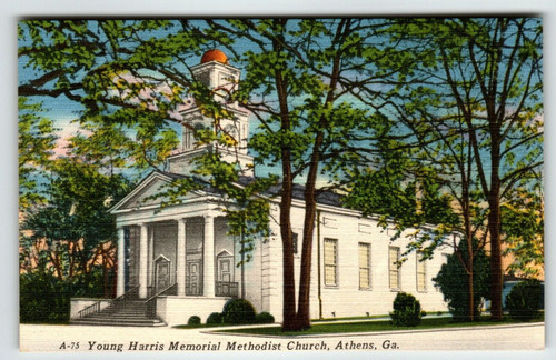 Young Harris Memorial Methodist Church Athens Georgia Postcard Unposted Linen