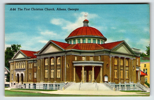 First Christian Church Athens Georgia Postcard Unposted Vintage Linen Building