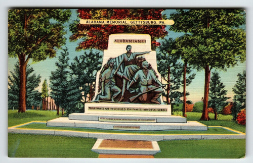 Alabama Memorial Monument Statue Gettysburg Pennsylvania Linen Postcard Unposted