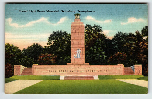 Eternal Light Peace Memorial Monument Gettysburg Pennsylvania Linen Postcard