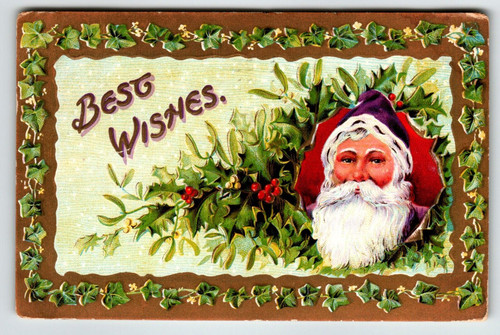 Christmas Postcard Santa Claus Purple Coat & Hat Germany 1911 Ser 2100 Vintage