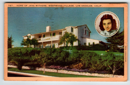 Home Of Jane Withers Westwood Village Los Angeles California Linen Postcard 1946
