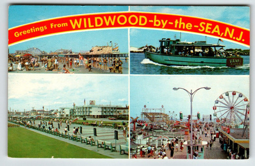 Wildwood New Jersey Postcard Rides Shuffleboard Hunts Pier Party Boat Rio Motel